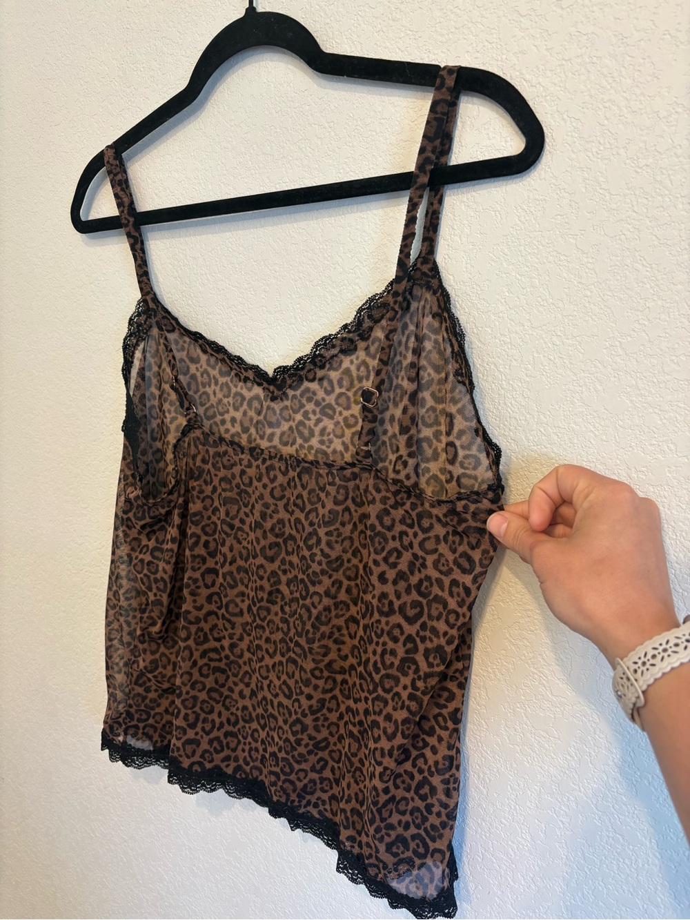 Leopard Print Lace Trim Camisole Tank Y2K Sheer Animal Print Top Women’s XL - Picture 13 of 13